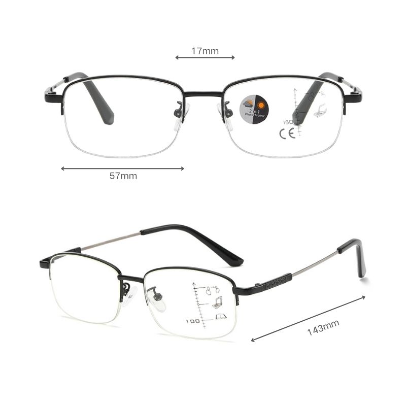 Half-frame men’s rectangular classic reading glasses