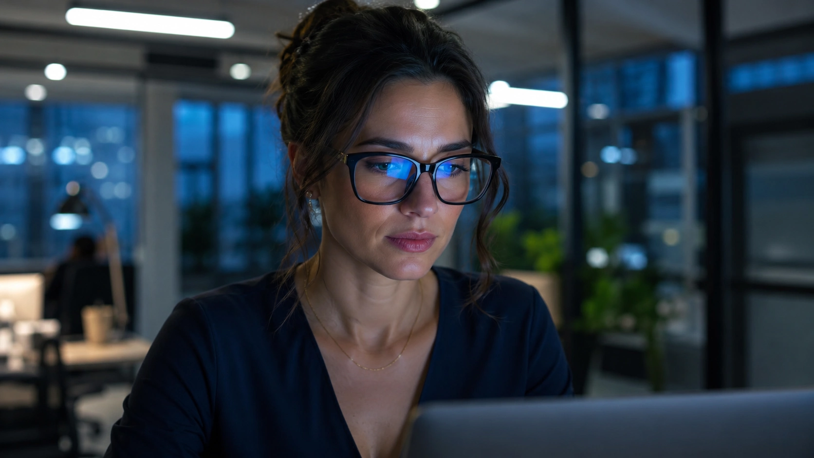 Focused woman in a modern office