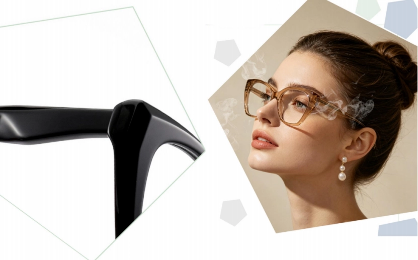 stylish woman with brown hair in a bun wearing tortoiseshell cat-eye glasses