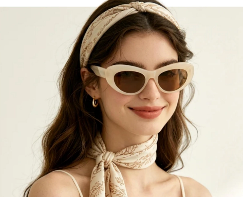 woman wearing oversized cream-colored sunglasses